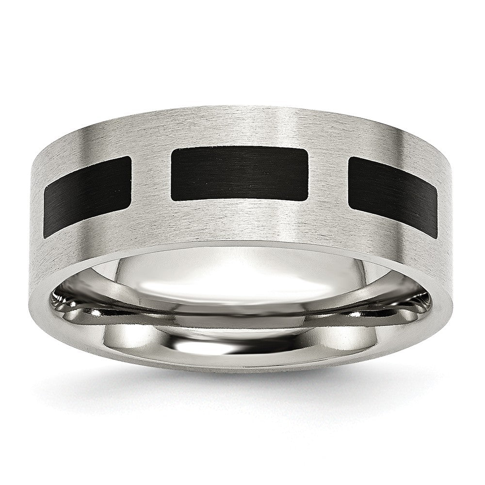 Sophia Jewelers Stainless Steel Black Rubber 8mm Engravable Flat Wedding Band