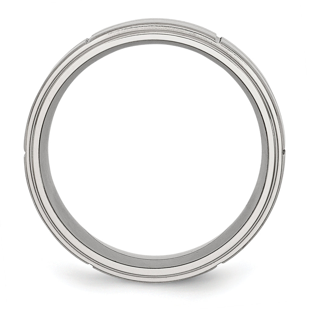 Grooved Ridged-Edge Wedding Band in Stainless Steel, 8mm