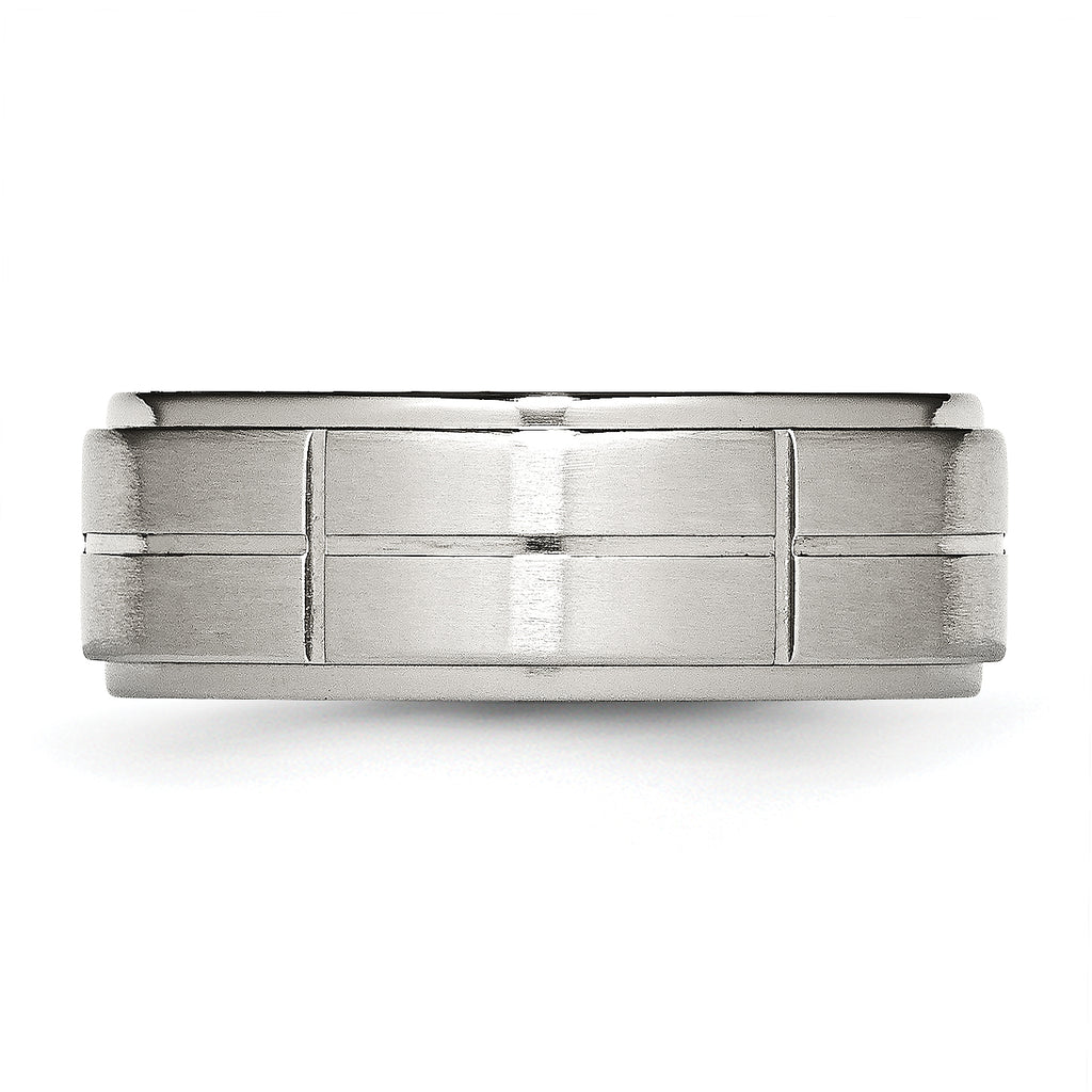 Grooved Ridged-Edge Wedding Band in Stainless Steel, 8mm