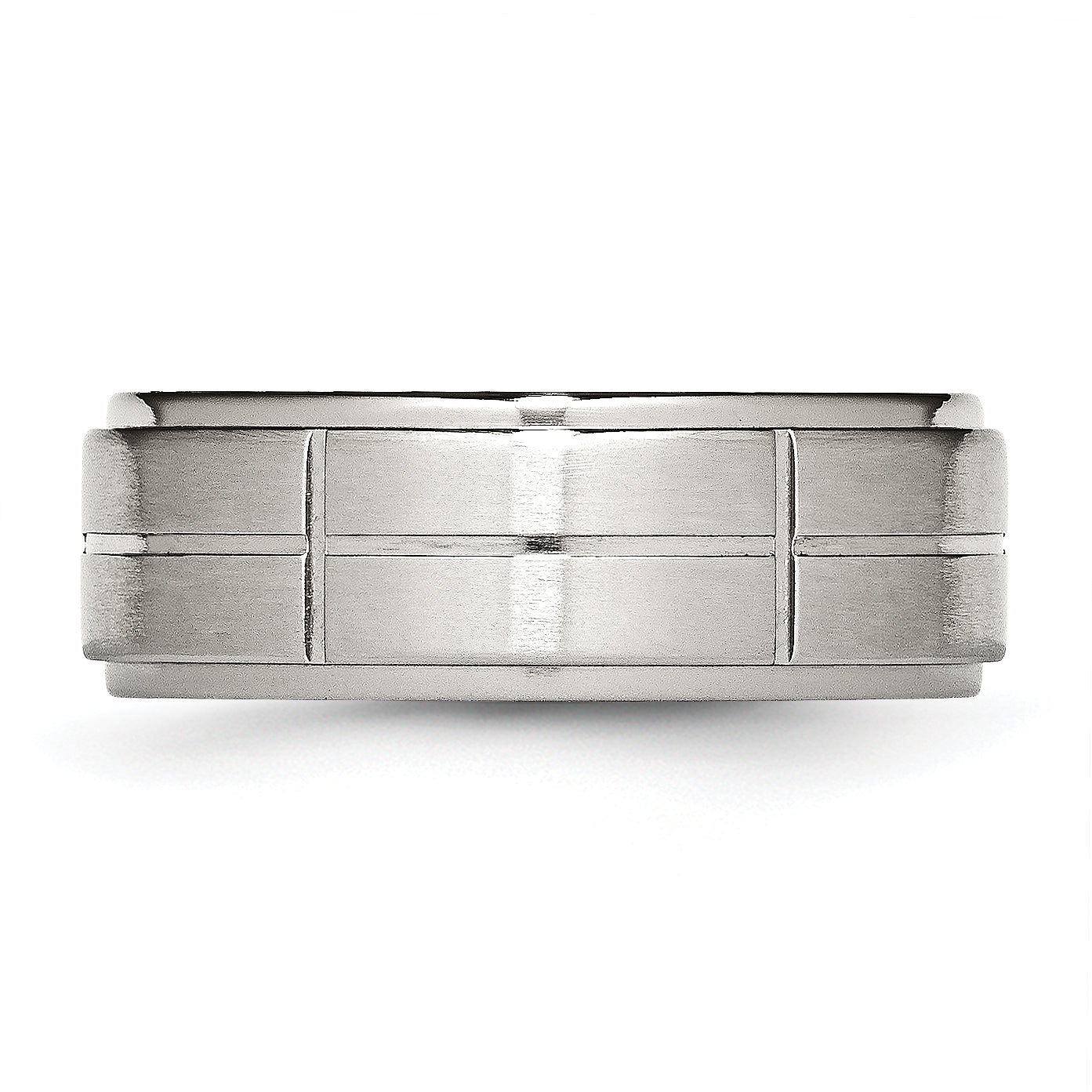 Grooved Ridged-Edge Wedding Band in Stainless Steel, 8mm