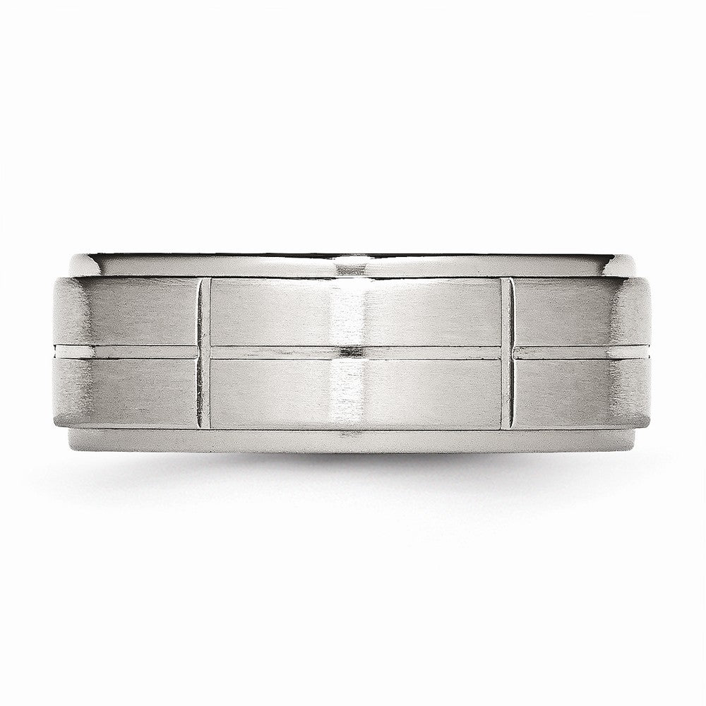 Grooved Comfort-Fit Wedding Band in Stainless Steel, 8mm