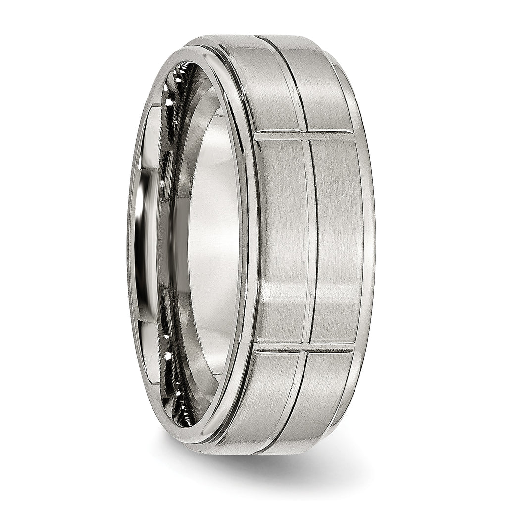 Grooved Ridged-Edge Wedding Band in Stainless Steel, 8mm