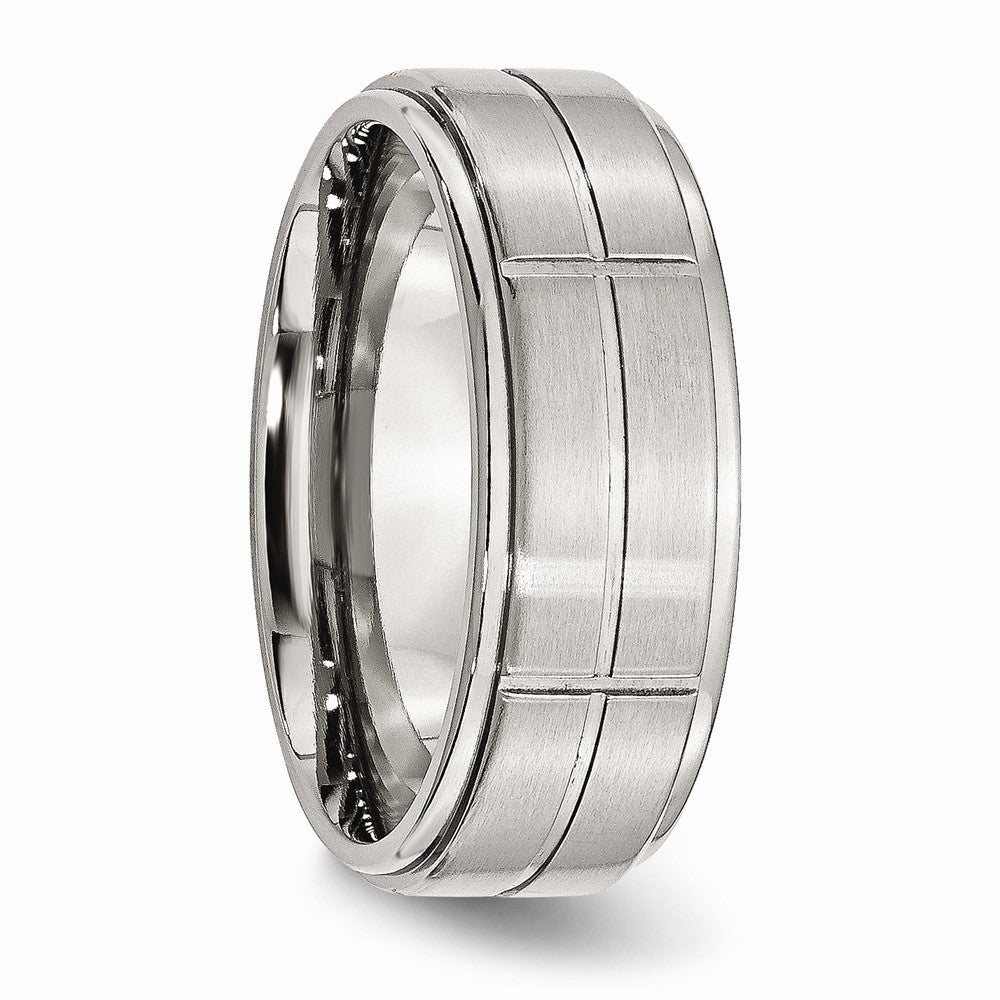 Grooved Comfort-Fit Wedding Band in Stainless Steel, 8mm