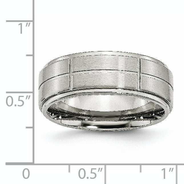 Grooved Ridged-Edge Wedding Band in Stainless Steel, 8mm