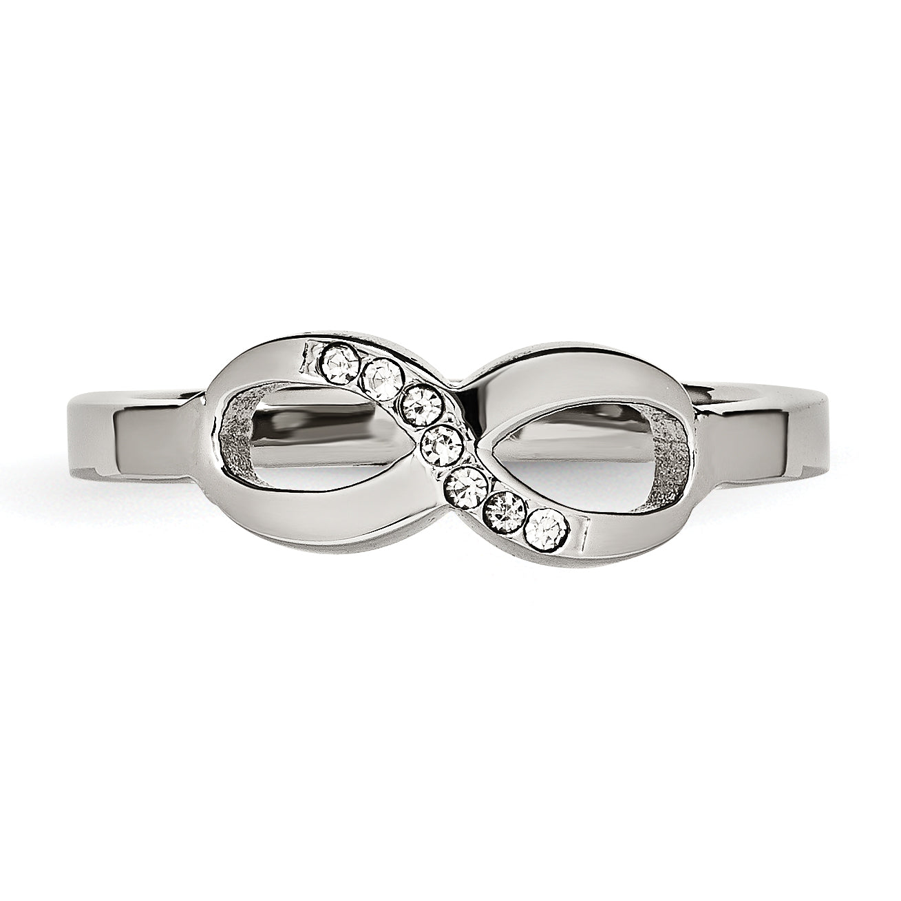 Stainless Steel Polished Infinity Symbol with CZ Ring