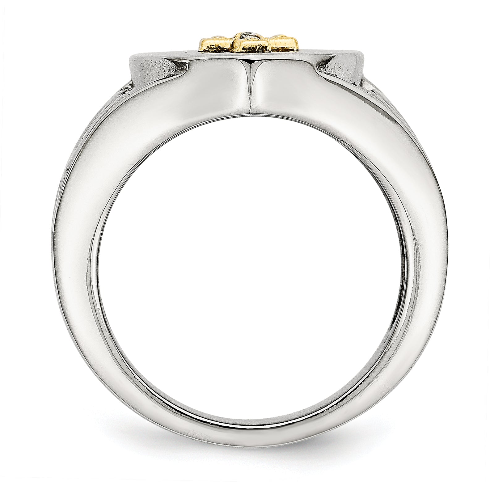 Stainless Steel Polished with 10K Gold Cross and .02 Carat Diamond Ring Secondary image