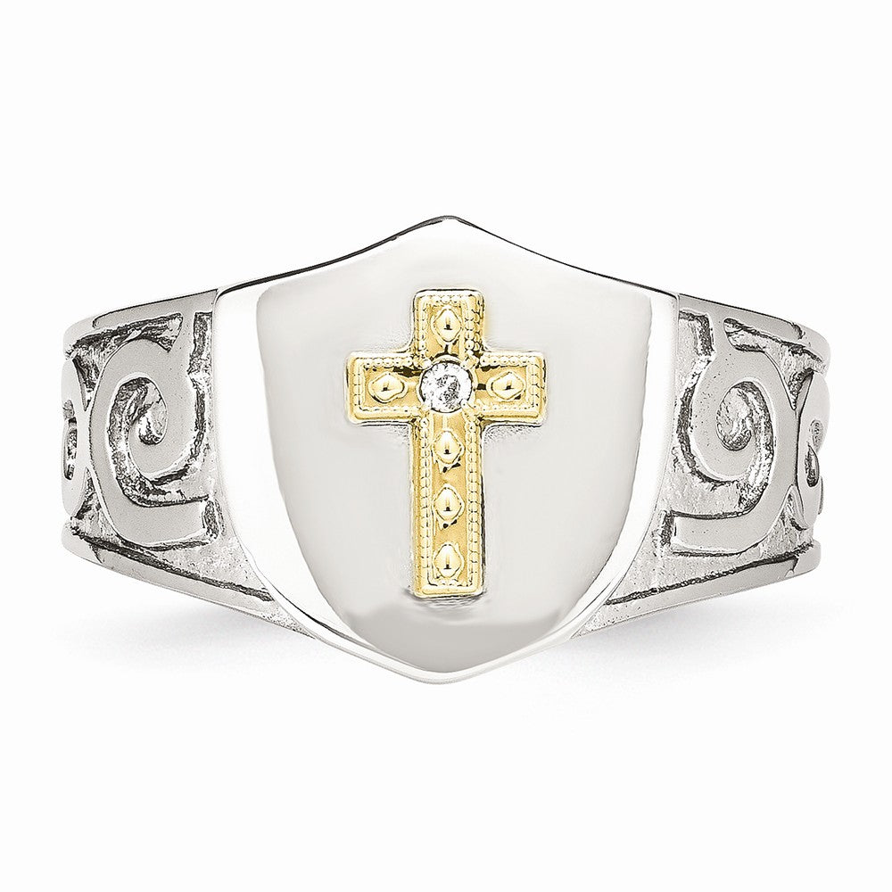 Sophia Jewelers Stainless Steel Ring with 10K Gold Cross & Diamond - 9