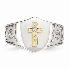 Sophia Jewelers Stainless Steel Ring with 10K Gold Cross & Diamond - 9