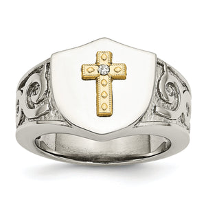 Men's Cross and Diamond Ring in 14K White Gold (.02 ct. tw.) - Sophia Jewelers