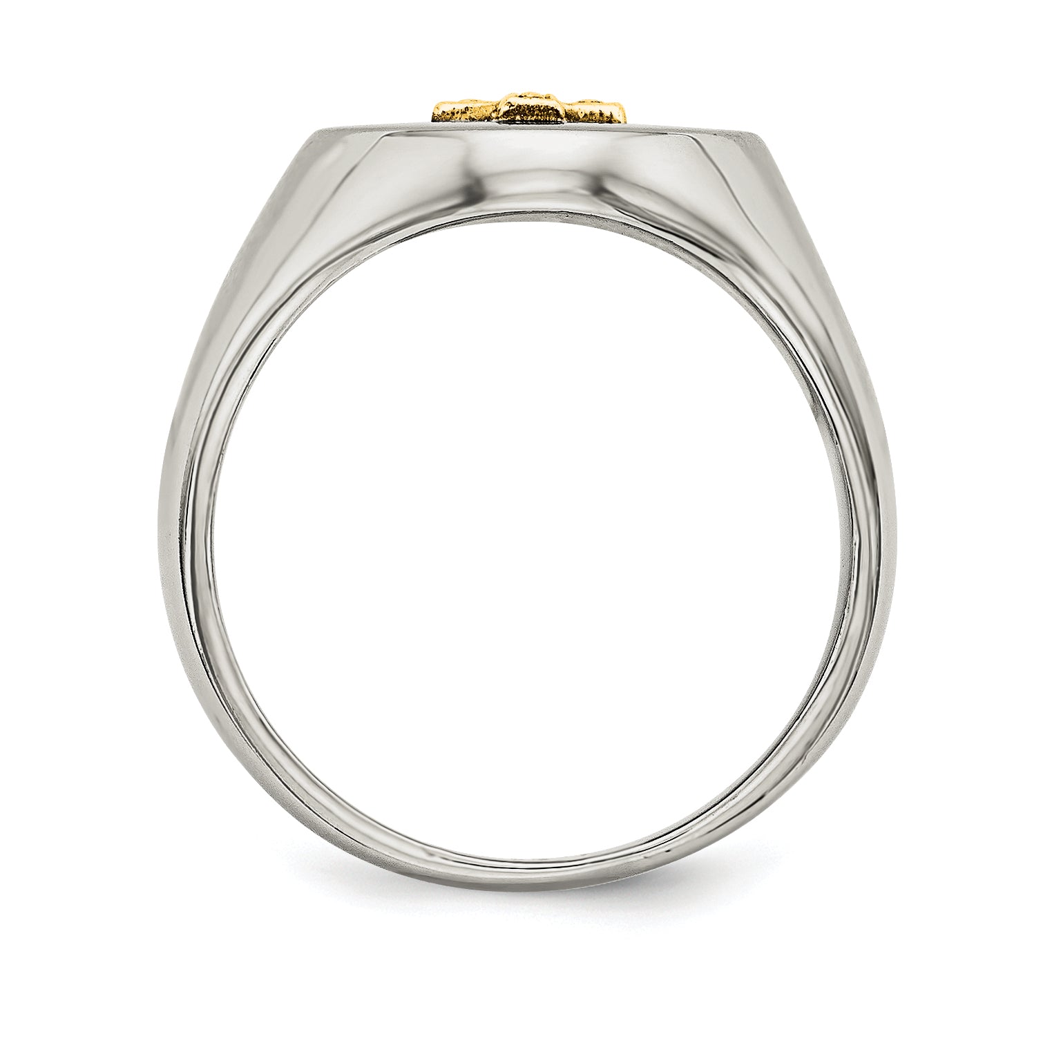 Stainless Steel Polished with 10K Gold Cross and .02 Carat Diamond Ring Secondary image