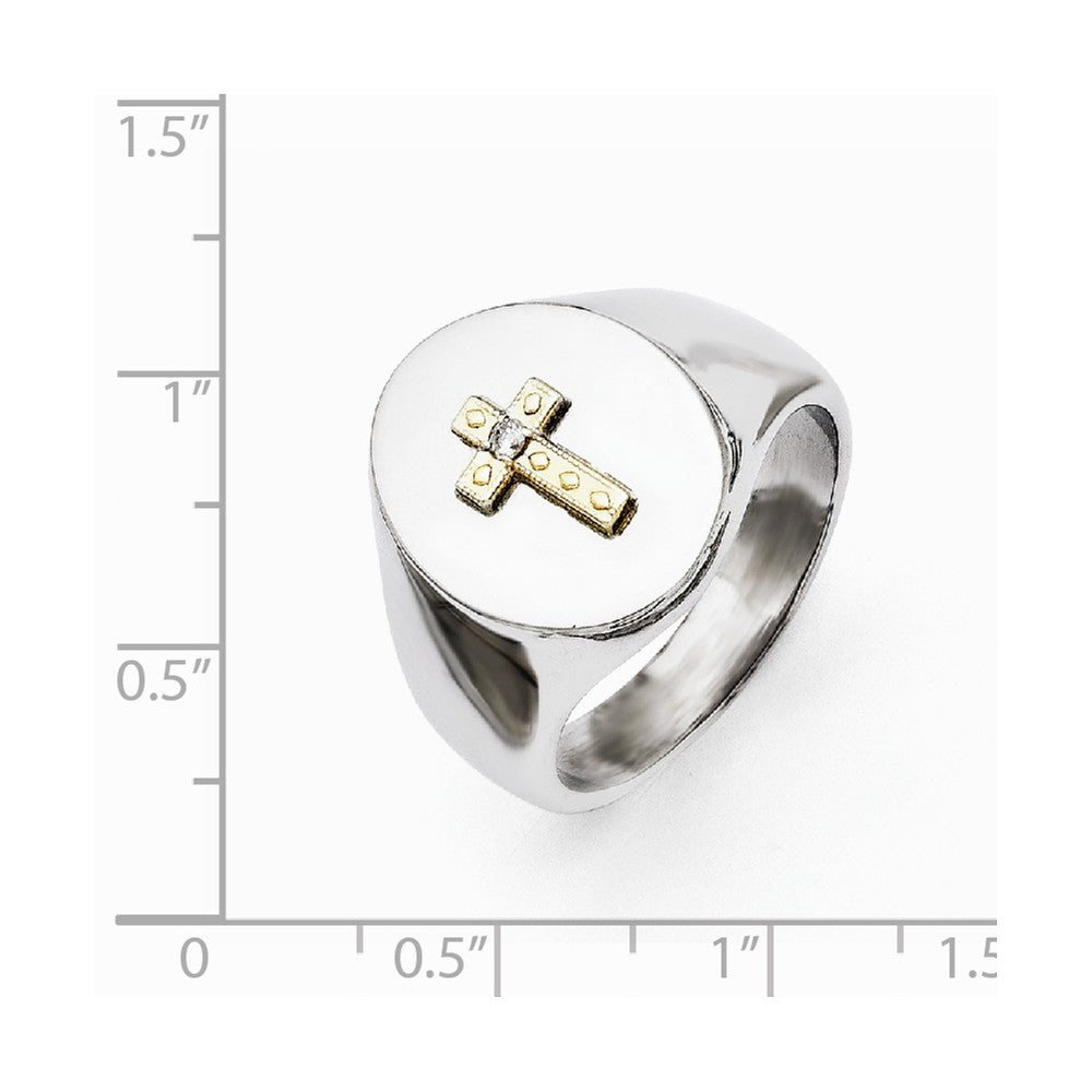 Stainless Steel and 10K Gold Cross Ring with Diamond Accent Secondary image