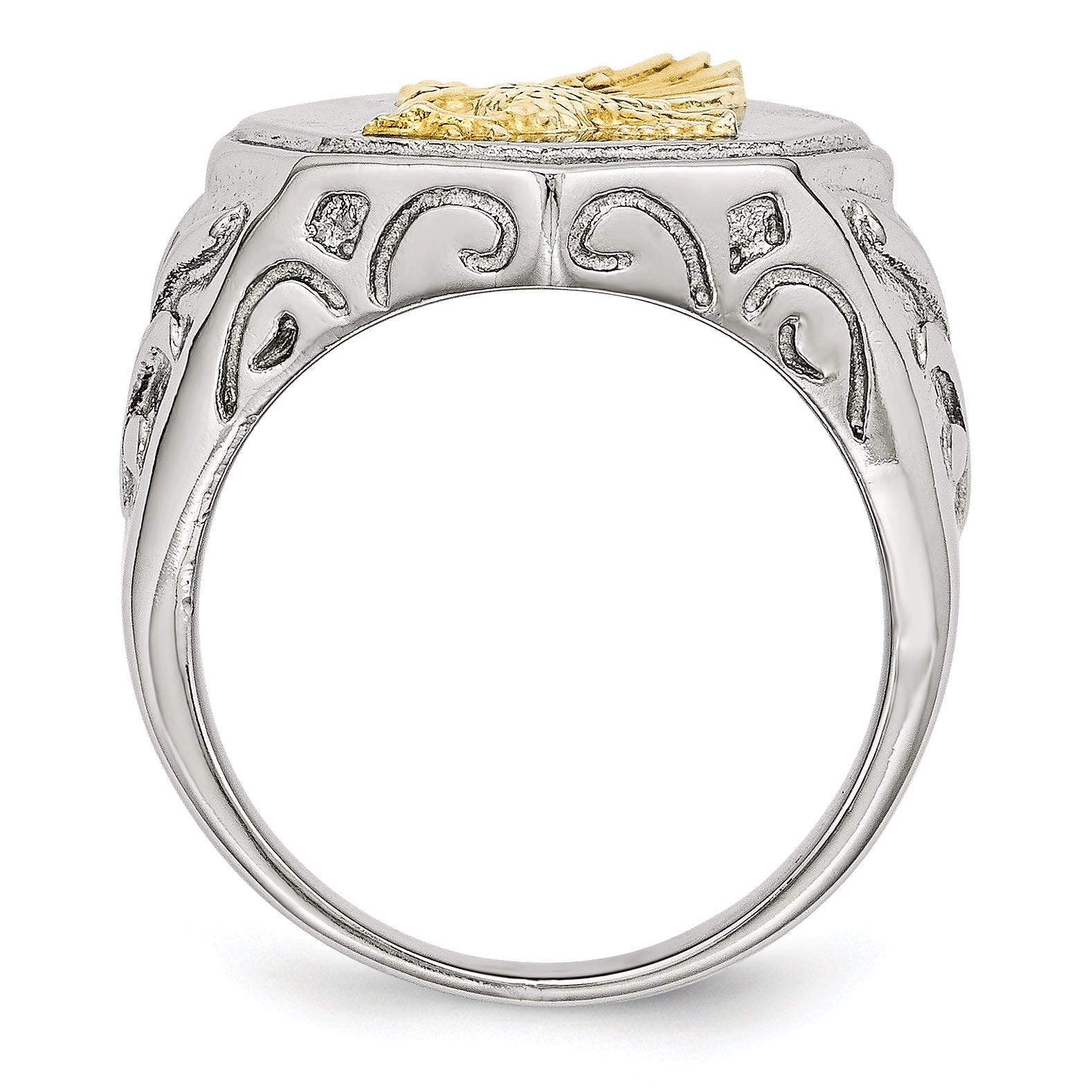 Stainless Steel Polished Yellow IP-plated with Sterling Silver Eagle Ring
