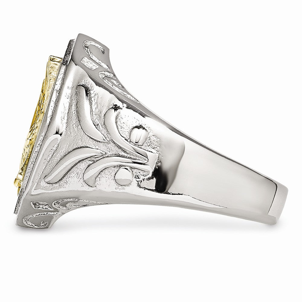 Stainless Steel Yellow IP-plated w/Sterling Silver Eagle Polished Ring