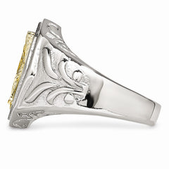 Stainless Steel Yellow IP-plated w/Sterling Silver Eagle Polished Ring