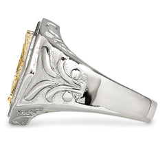 Stainless Steel Polished Yellow IP-plated with Sterling Silver Eagle Ring