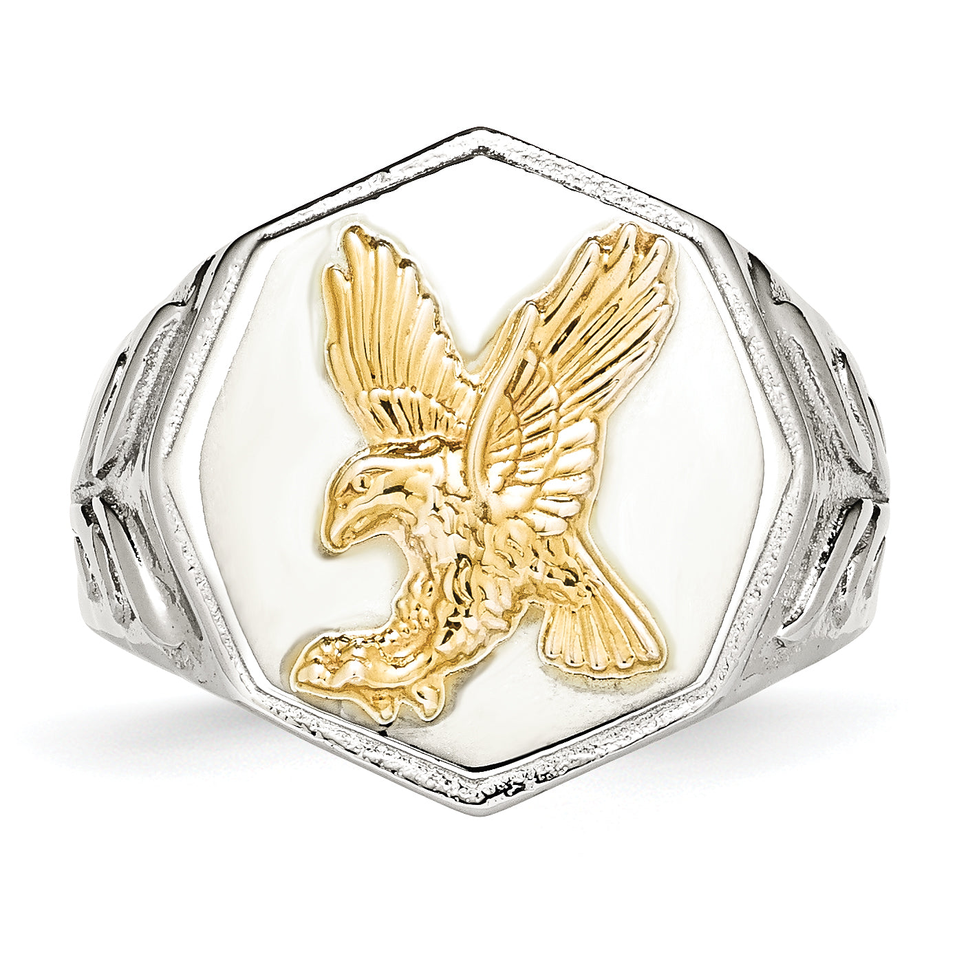 Stainless Steel Polished Yellow IP-plated with Sterling Silver Eagle Ring