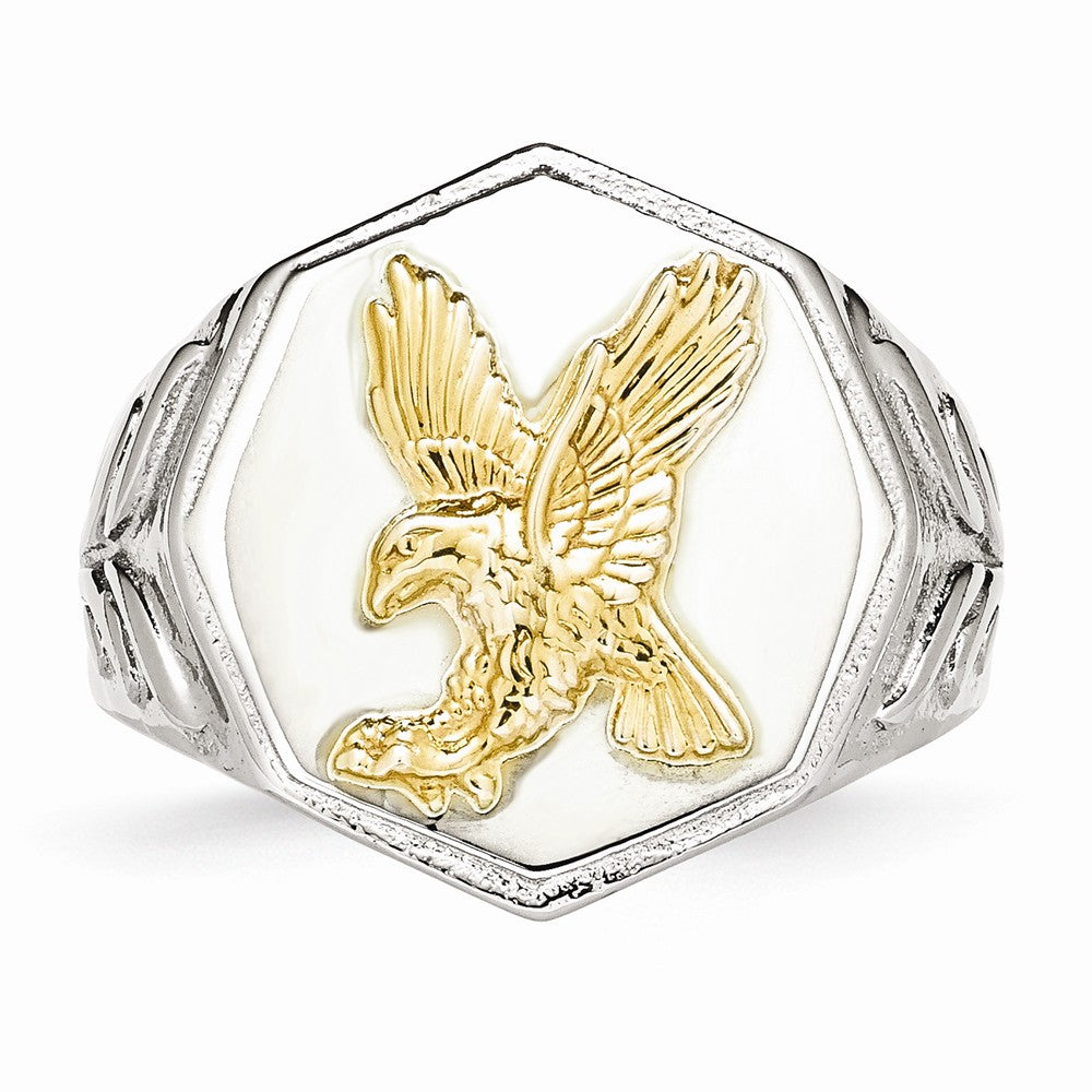 Sophia Jewelers Gold-Tone Stainless Steel Eagle Ring with Sterling Silver Accents
