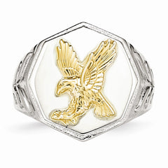 Stainless Steel Yellow IP-plated w/Sterling Silver Eagle Polished Ring