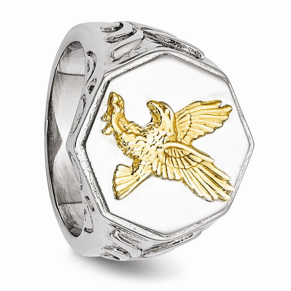 Stainless Steel Yellow IP-plated w/Sterling Silver Eagle Polished Ring