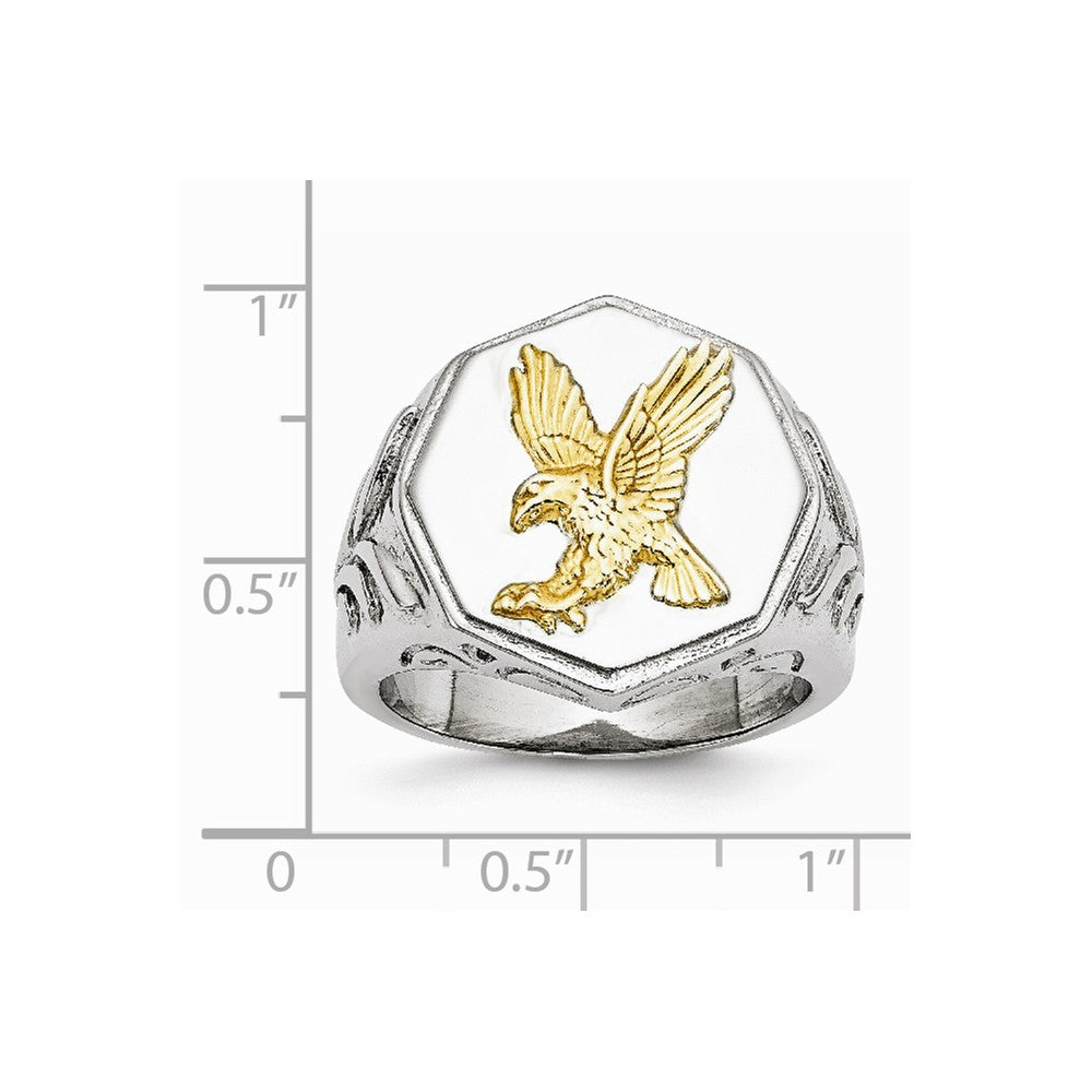 Stainless Steel Yellow IP-plated w/Sterling Silver Eagle Polished Ring