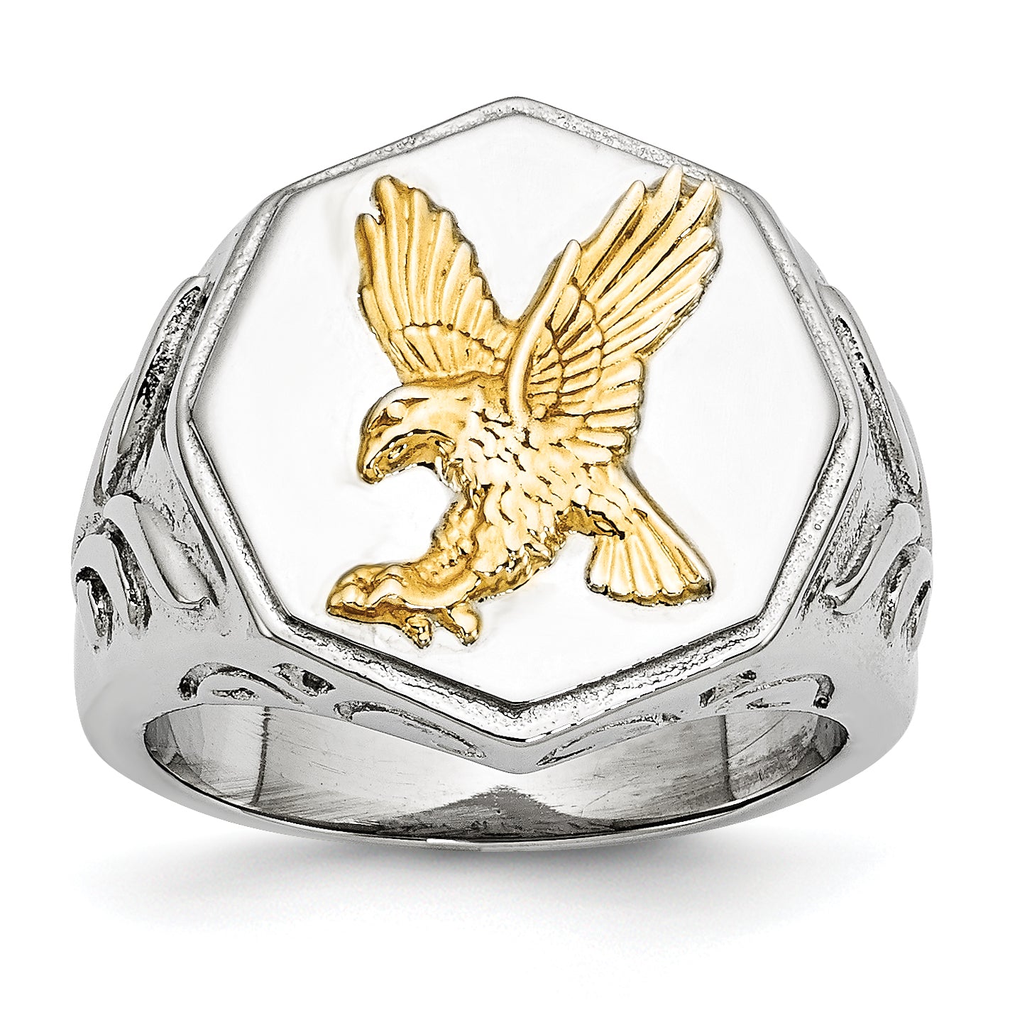 Stainless Steel Polished Yellow IP-plated with Sterling Silver Eagle Ring