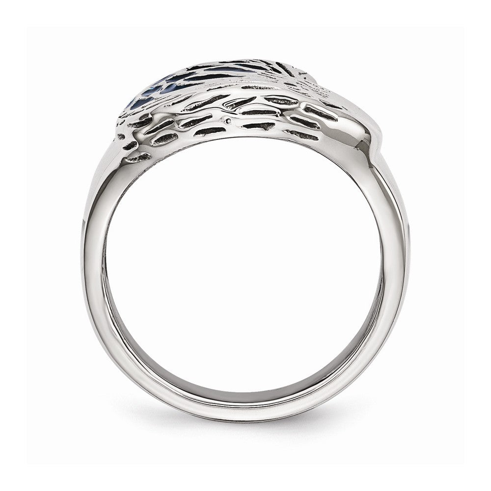 Sophia Jewelers Polished Stainless Steel Blue Enamel Eagle Men's Ring