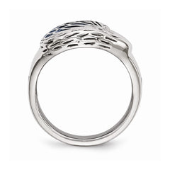 Sophia Jewelers Polished Stainless Steel Blue Enamel Eagle Men's Ring