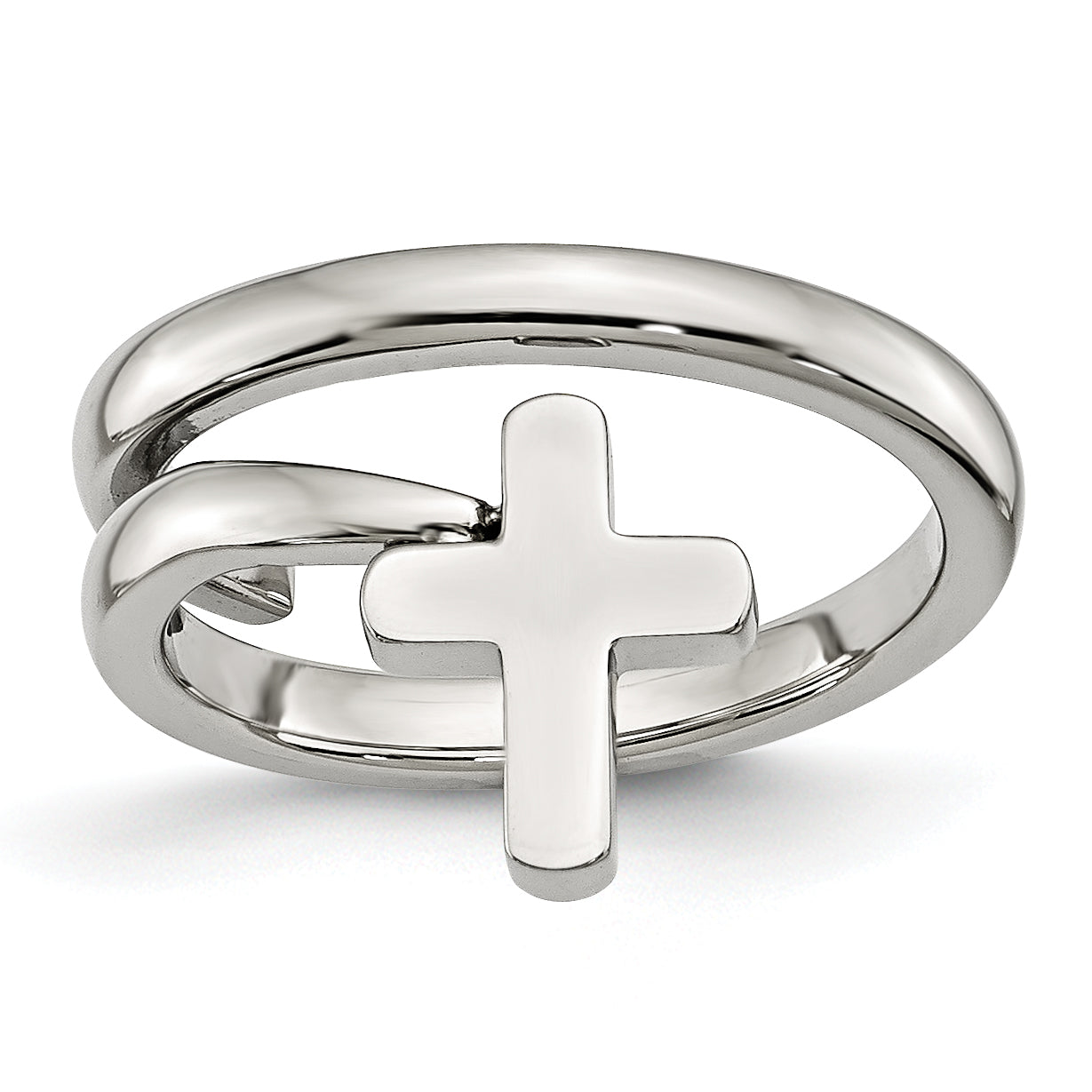 Stainless Steel Polished Twisted Cross Ring Main image