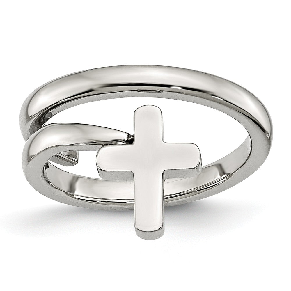 Stainless Steel Polished Twisted Cross Ring by Sophia Jewelers - 6 - 6