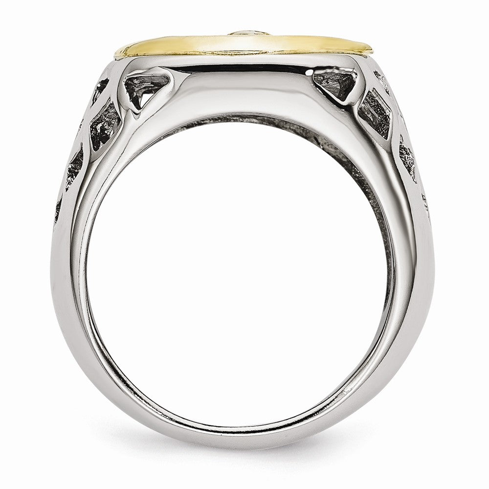 Stainless Steel with Sterling Silver Jesus Yellow IP-plated Polished Ring