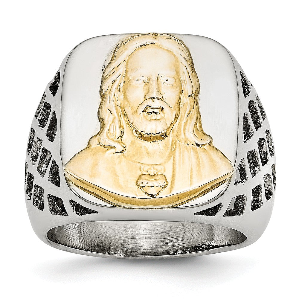 Sophia Jewelers Stainless Steel Jesus Ring with Gold Tone Polish Main image