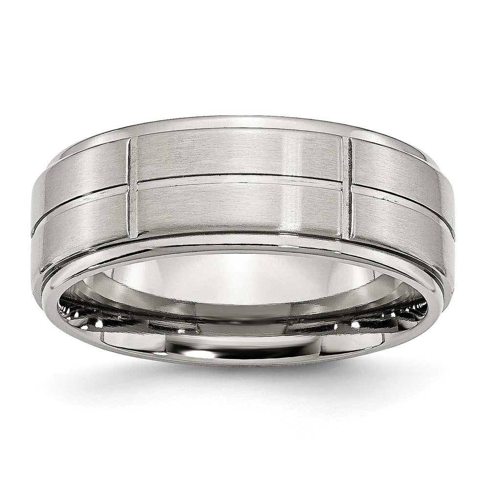 Grooved Comfort-Fit Wedding Band in Stainless Steel, 8mm
