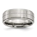 Grooved Comfort-Fit Wedding Band in Stainless Steel, 8mm
