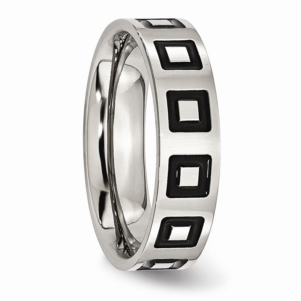 Enameled Flat Wedding Band in Stainless Steel, 6mm