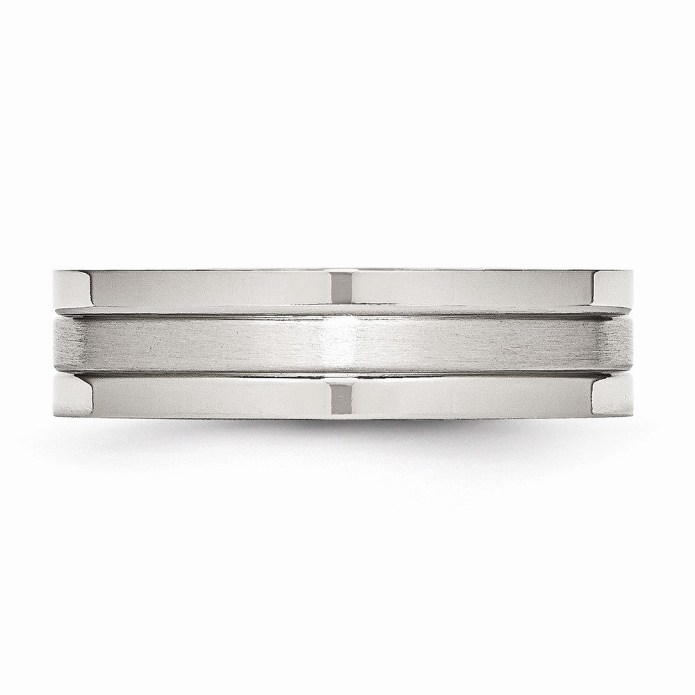 Grooved Comfort-Fit Wedding Band in Stainless Steel, 6mm