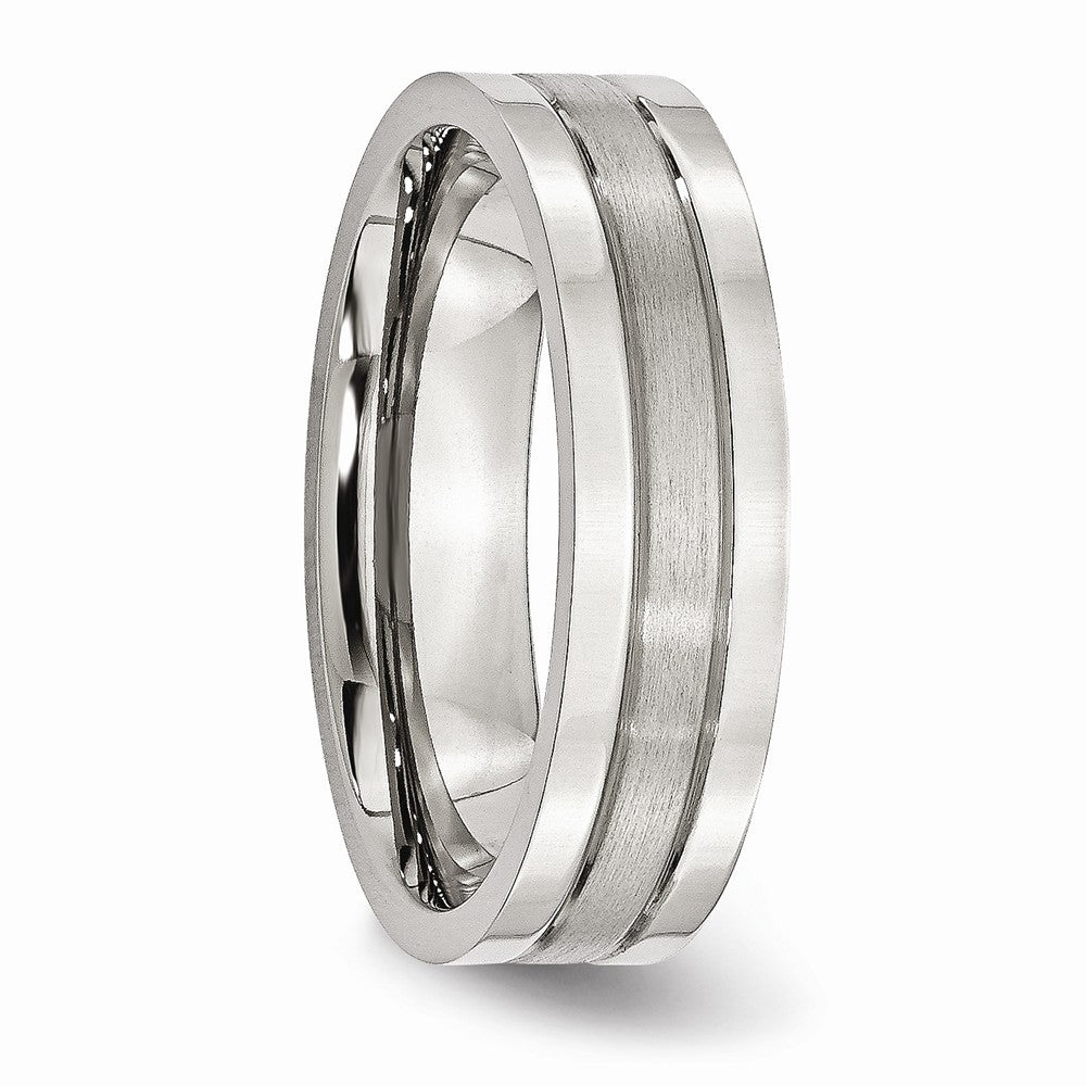 Grooved Comfort-Fit Wedding Band in Stainless Steel, 6mm