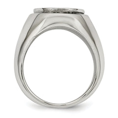 StainleSterling Silver Steel Polished Black Enameled CroSterling Silver Ring