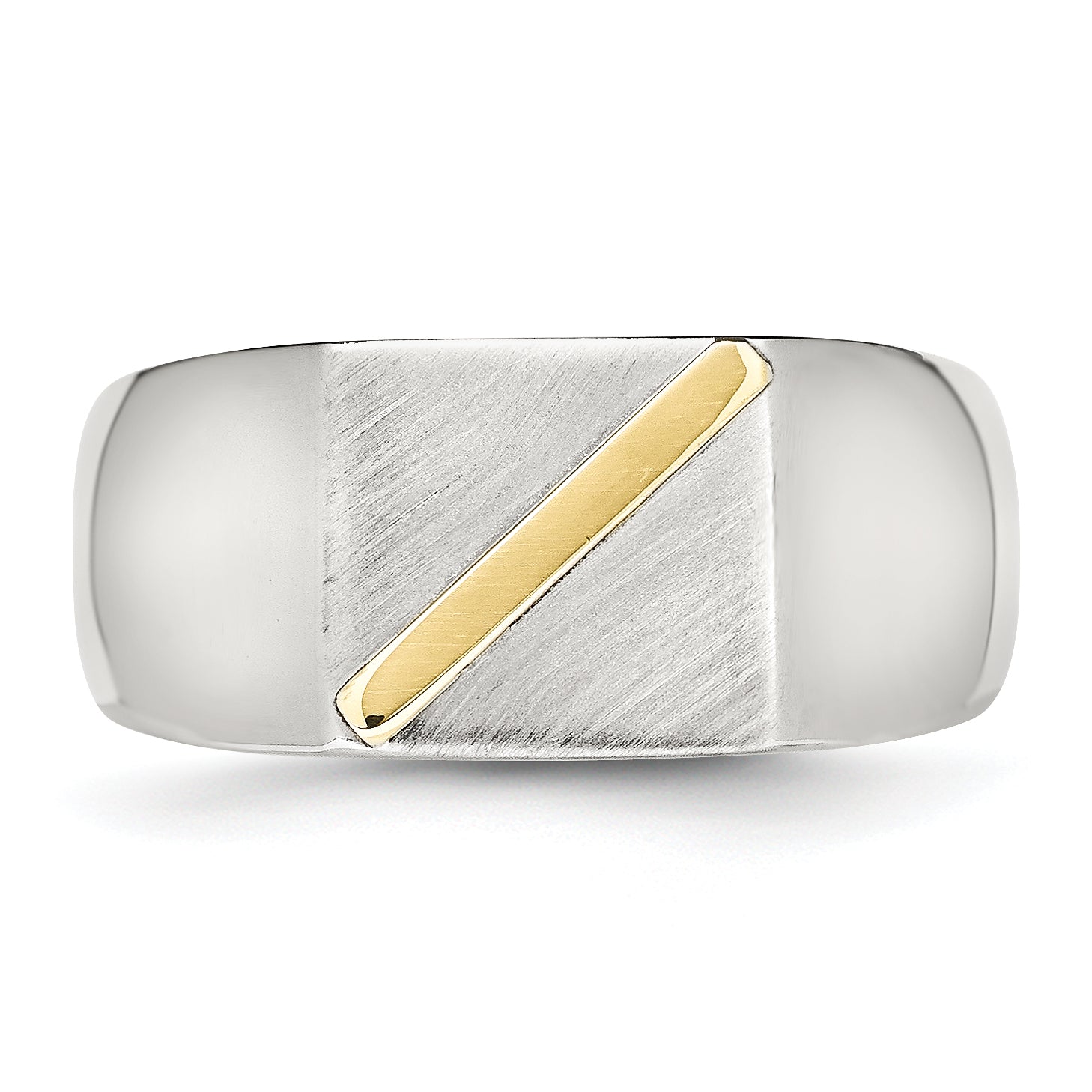 Stainless Steel Brushed and Polished with 14K Gold Stripe Signet Ring