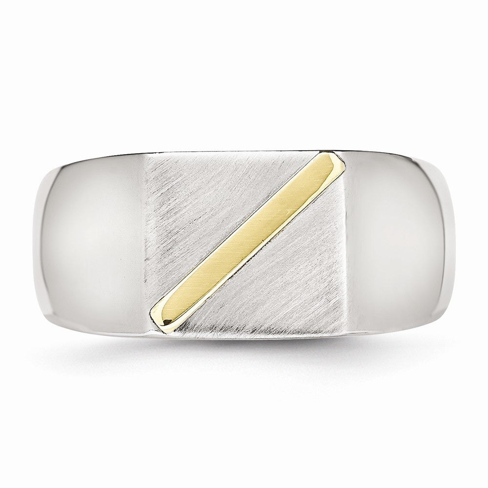 Sophia Jewelers Stainless Steel 14K Gold Stripe Signet Ring