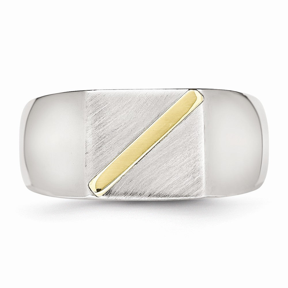 Stainless Steel Brushed and Polished with 14K Gold Stripe Signet Ring