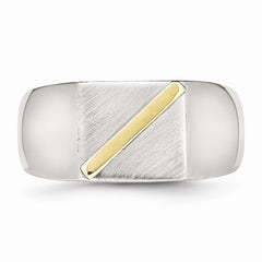 Stainless Steel Brushed and Polished with 14K Gold Stripe Signet Ring