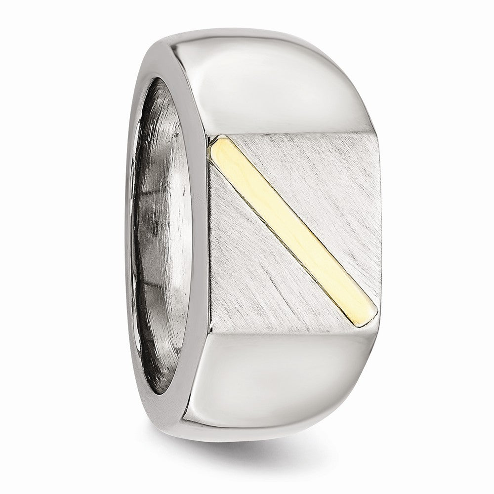 Sophia Jewelers Stainless Steel 14K Gold Stripe Signet Ring