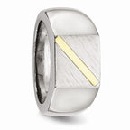 Sophia Jewelers Stainless Steel 14K Gold Stripe Signet Ring