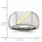 Stainless Steel Brushed and Polished with 14K Gold Stripe Signet Ring
