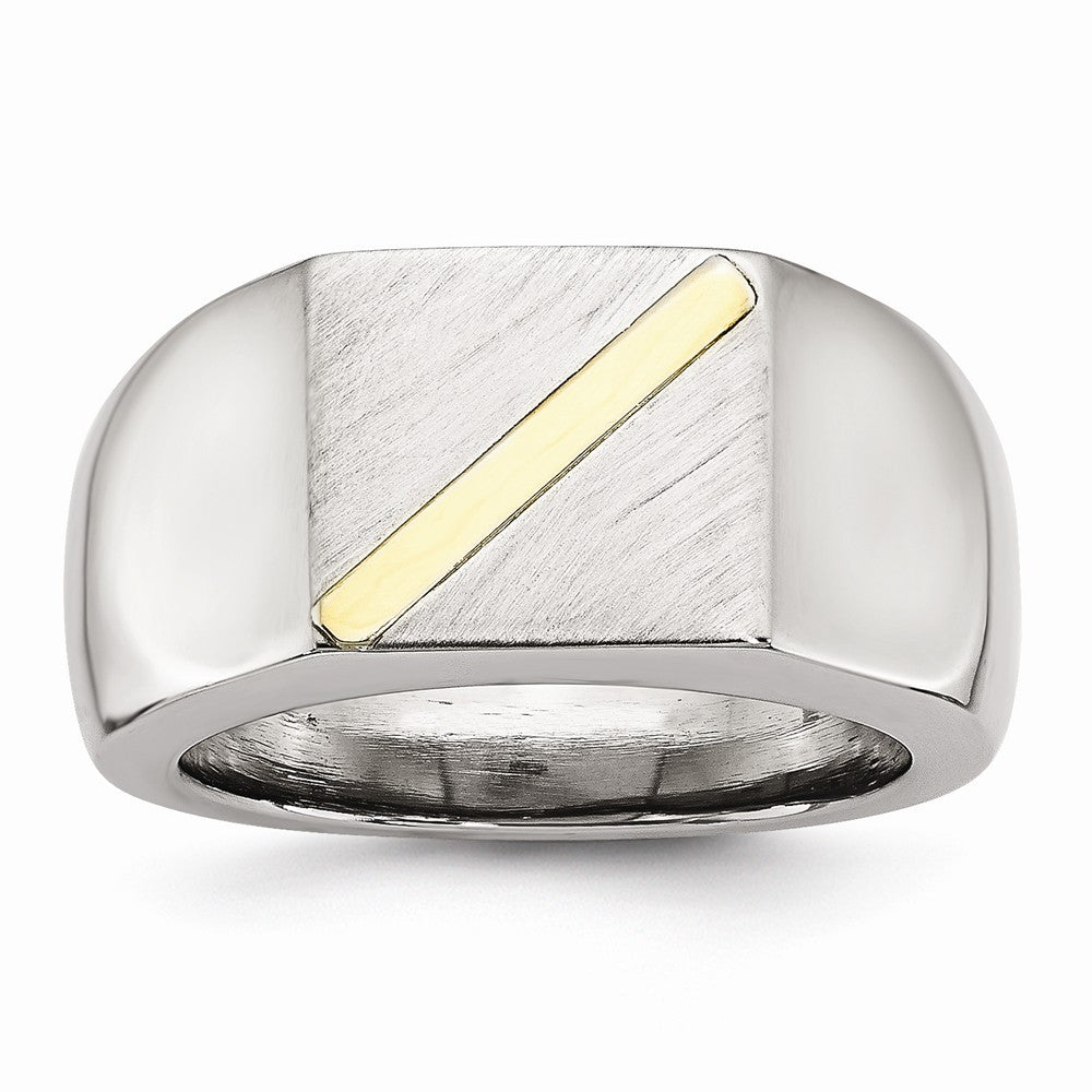 Sophia Jewelers Stainless Steel 14K Gold Stripe Signet Ring Main image