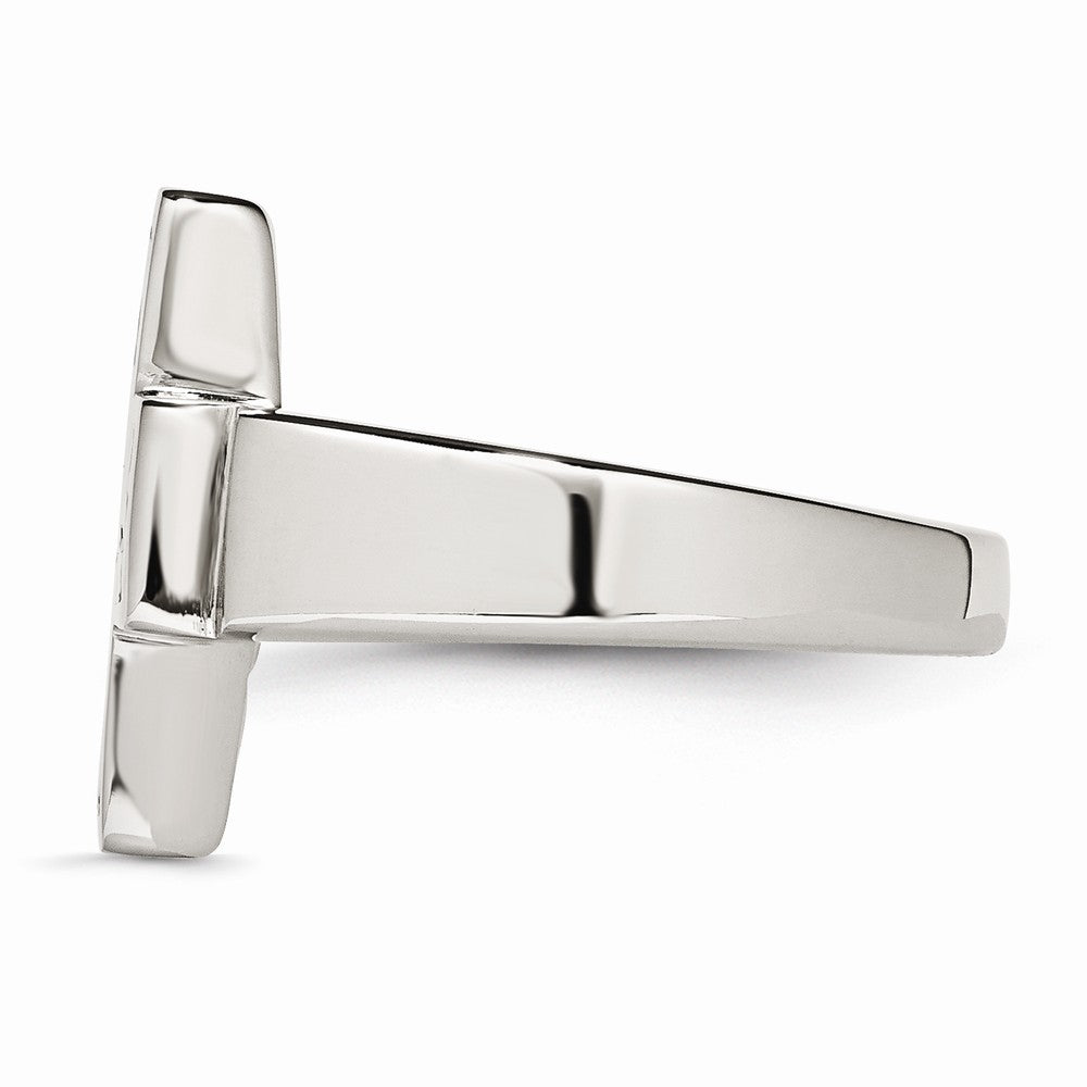 Stainless Steel Polished Cross Ring with Black Enamel Accent