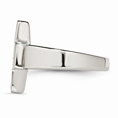Stainless Steel Polished Cross Ring with Black Enamel Accent