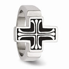 Stainless Steel Polished Cross Ring with Black Enamel Accent