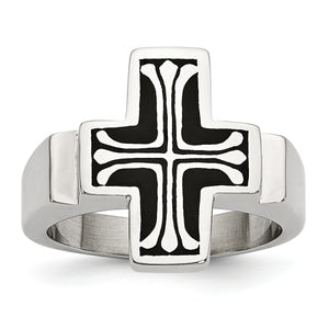 Stainless Steel Enameled Polished Cross Ring - Sophia Jewelers