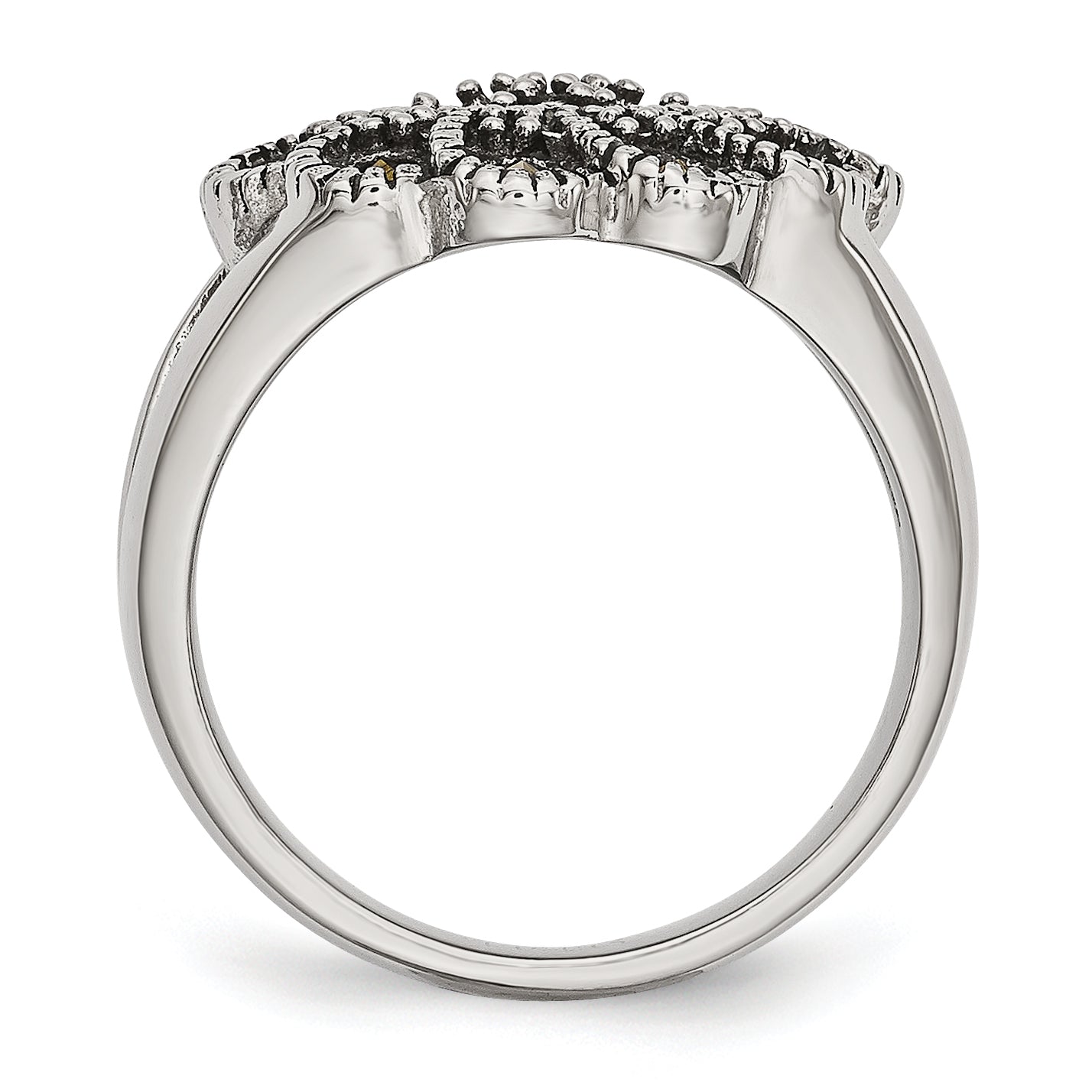 Stainless Steel Textured Flower Marcasite Ring Secondary image